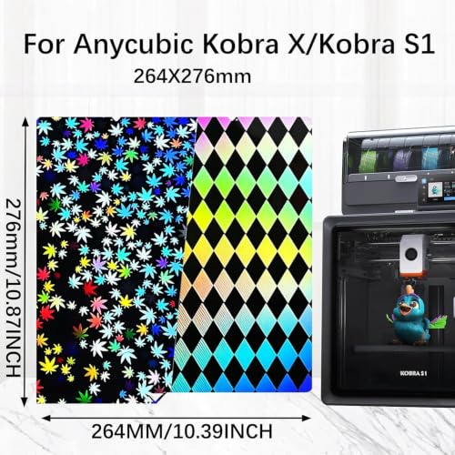 264x276mm Kobra 4/ Kobra S1/Kobra X Build Plate for Anycibic Kobra X/Kobra 4/Kobra S1 Combo 3D Printers,Double Sided Grid & Maple Leaf Heated Bed Flexible Removable Spring Steel Sheet Easy to Remove - style: Maple Leaves+Lattice