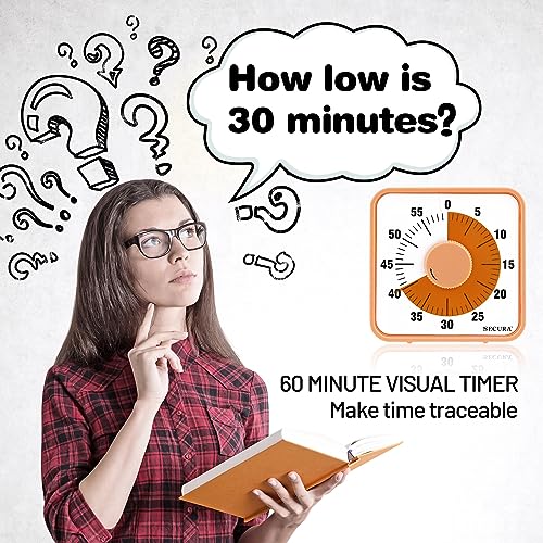 Secura 60-Minute Visual Countdown Timer, 7.5-Inch Oversize Classroom Visual Timer for Kids and Adults, Durable Mechanical Kitchen Timer Clock with Magnetic Backing (Orange) - color: Orange