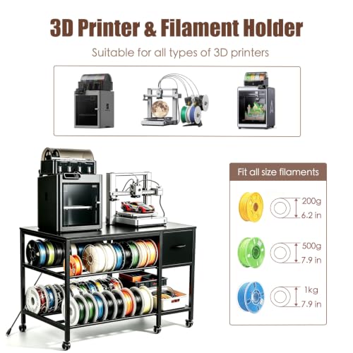 3D Printer Stand with Fliament Storage, Heavy Duty 3D Printer Table (Black) - color: Black, size: 2Tier