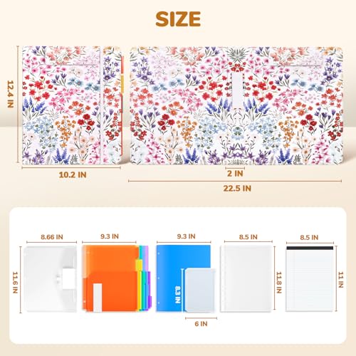 JoyCat 3 Ring Binder Clipboard with Storage, 5 Folders, Flower - color: Flower