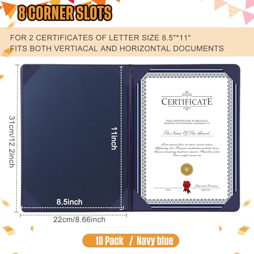 Tenare 10 Pcs Navy Blue PU Leather Certificate Cover Diploma Folder Holder - color: Navy Blue