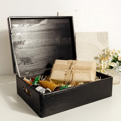 Creative Deco XL Black Wooden Box Storage with Hinged Lid - color: Black, size: XL | Handles