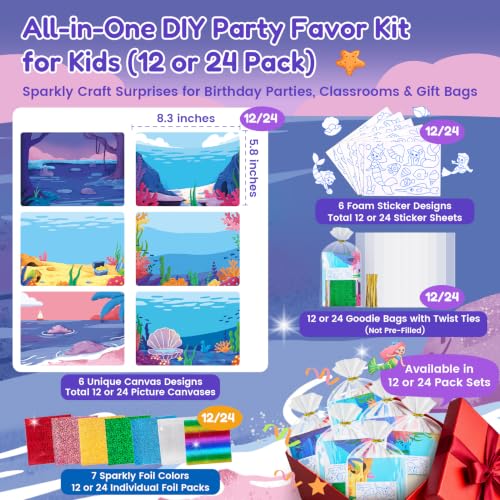 JoyCat 24 Pack Mermaid Foil Art Party Favors, Craft Kits for Girls Ages 4-9 - style: Mermaid