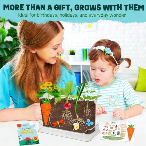 Root Viewer Kit for Kids - Science STEM Toys with Fun Stickers & Storybook, Craft Planting Kits for Ages 4-12, Birthday Gifts for Girls & Boys 4 5 6 7 8 9 10 Year Old(A Size)