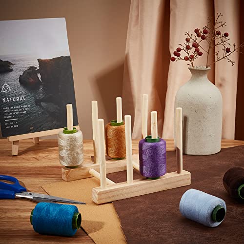 PH PandaHall Wood Thread Rack, 8 Spools Small Sewing Embroidery Thread Cone Holder 5.5x4.5x4.1" Spools Organizer Sewing Thread Stand for Quilting Lover Hair-braiding Work, Diameter 8mm Sticks, Wheat - size: 8 Spools
