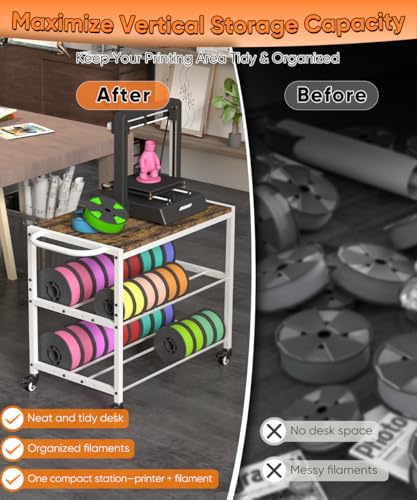 2-Tier 3D Printer Filament Storage Rack with Stand & Wheels, White - color: white, size: 2-tier