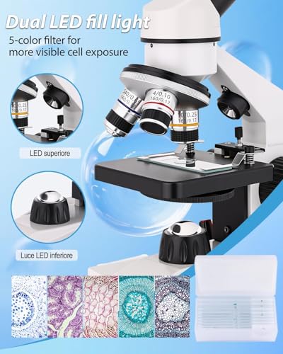 Goldstyle Microscope for Adults & Kids,40-2000X Compound Microscope,with Dual LED Illumination System,Slides Set,Suitable for Adults Beginners and Students Lab Use
