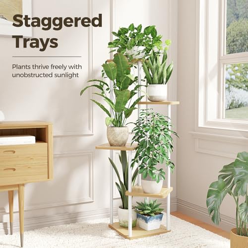 Bamworld White Plant Stand 5 Tier Corner Plant Shelf for Indoor Plants - color: White Oak, size: 5 Tier