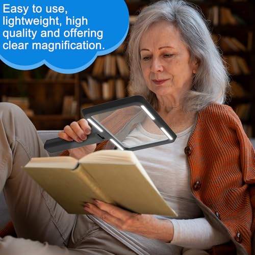 5X Tabletop Magnifying Glass with Light,Detachable and Foldable Acrylic Lenses Handheld Magnifying Glass,Lightweight Rectangular Flexible Gooseneck Magnifier for Seniors Reading、Close Work - style: Magnifying glass with base