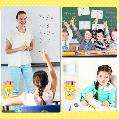 Fayoo 49Pcs Wooden Pencil Name Sticks for Classroom with Storage Box - color: Yellow