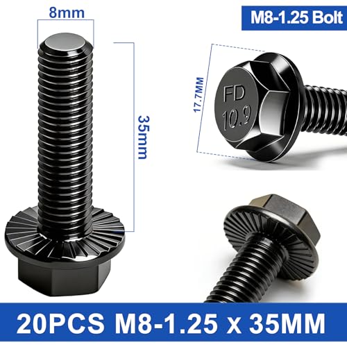 Taiss 20PCS M8-1.25 x 35mm Metric Flange Hex Head Bolts,Hex Drive Screws 10.9 Black Zinc Plated Alloy Steel,m8x1.25 Bolt,Full Thread Hex Bolts - color: BK M8x35mm