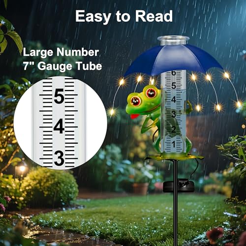 shumi Rain Gauge Outdoor, Solar Frog Rain Gauge with LED Lights - color: Frog