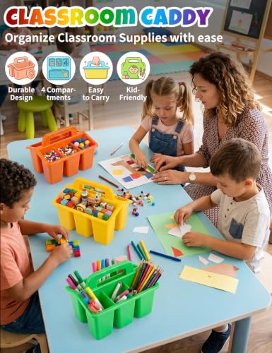6 Pack Classroom Caddy Organizer with Handle, Table Caddy Classroom - color: Rainbow