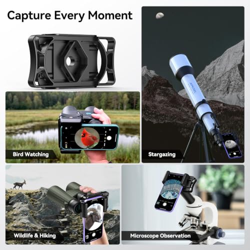 APEXEL Telescope Phone Adapter, Binocular Photo Adapter for Android & iPhone, Phone Holder Mount for Telescope, Monocular, Binocular, Microscope, Spotting Scope. (Including Bluetooth Shutter Remote)