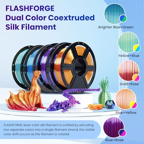 FLASHFORGE Silk Bi-Color PLA Filament 1.75mm, Coextrusion Yellow Blue Dual Color Multicolor 3D Printer Filament, Enchanting Silk Finish with 360° Multicolor Shifting Color Effect - color: Silky Dual-color Yellow & Blue