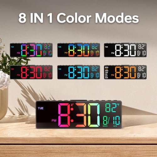 JALL 10.5'' Large Digital Alarm Clock with Big LED Number for School Classroom, Remote Control, RGB Colors,Timer, Dual Alarm, Temperature for Bedroom, Living Room, Gift for Senior Student Teacher - color: Black