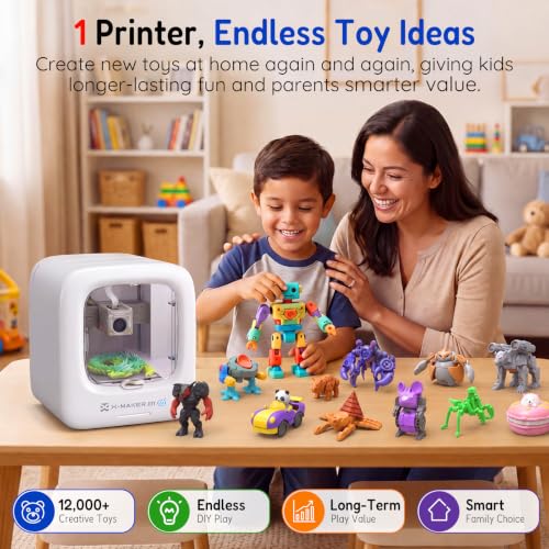 AOSEED AI 3D Printer for Kids, Fast 400mm/s, 12,000+ Models, Enclosed Safe - color: White (JOY AI+) + 8 PLA