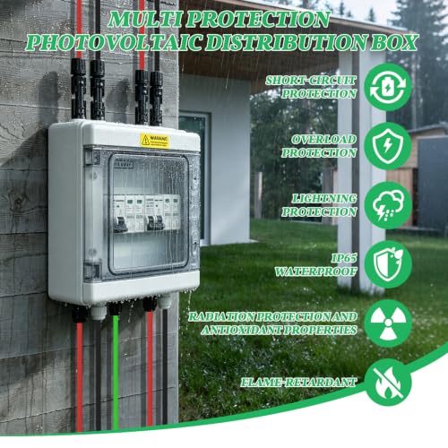 JINDOUZI 2 in 2 Out PV Combiner Box,1000V Solar Combiner Box with DC 20A Circuit Breaker and Surge Protector,IP65 Solar Disconnect Switch Box for Indoor Outdoor Solar Panel System - size: 2 In 2 Out 20A 1000V