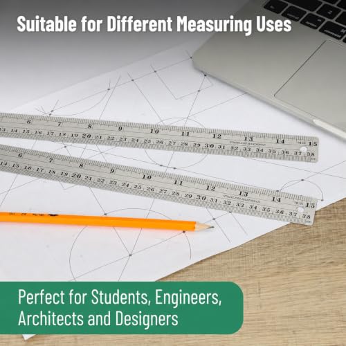 Mr. Pen- Metal Straight Edge Ruler, 2 Pack, 15 Inch - color: Silver, size: 2 Pack, 15 inch