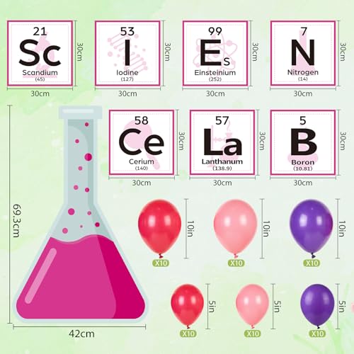 Gueevin 68 Pcs Science Party Decorations Kit Science Fair Bulletin Board for Classroom Colorful Balloon Arch Garland Kit for Lab Week Scientist Choool Educational Theme Subject(Rose Red) - color: Rose Red