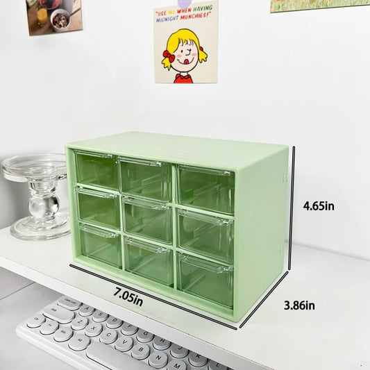 Desk Organizers Box with 9 Compartments – Plastic Desktop Drawer Storage Box, Storing Organizer for Hardware, Beads, Makeup, Office, and Craft Storagew(Green) - color: Green