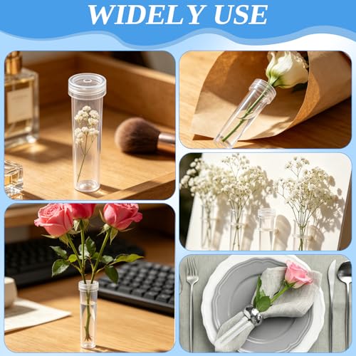 STEFORD 30 Pack Flower Water Tubes with Caps, 2.8 Inch Leak-Proof Plastic Clear Reusable Floral Water Tube for Fresh Flowers Single Stem Rose Arrangement Bouquet Accessories