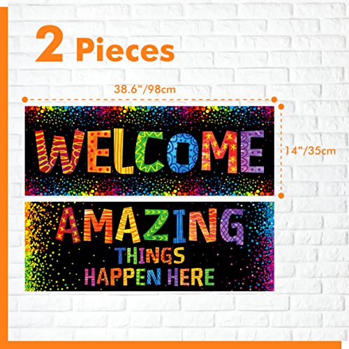 Classroom Banner Poster, 2 PCS Colorful Confetti Bulletin Board Decoration Motivational Posters for School & Classroom Primary Middle High School-Amazing Things Happen Here (Poster Tube Package) - style: Welcome