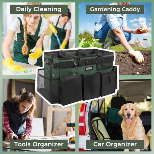 SCAVATA Wearable Cleaning Caddy Bag, Cleaning Caddy Supplies Organizer with Handle & Shoulder Straps for Housekeepers, Under Sink & Car Cleaning Tool Organizers with 4 Foldable Divider (TreeGreen) - color: TreeGreen