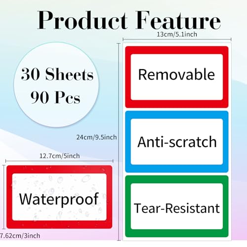 Removable Colored Labels Stickers, 3X5 Inch Removable Large Label Stickers for Moving Boxes and Storage Bins- Waterproof- Writable- Tear Resistant (Blue/Red/Green) - color: Blue/Red/Green, size: 3 x 5 inch
