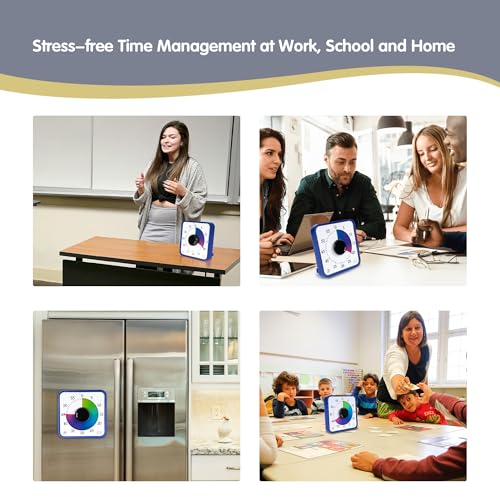 TWENTY5 SEVEN 7.5-Inch Visual Timer, Battery-Free 60-Minute Countdown Clock - color: Navy Blue/Colorful