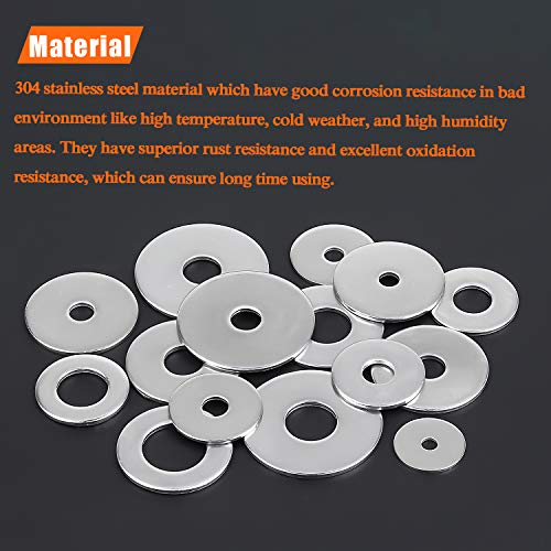HELIFOUNER 100 Pieces M10x20x1.5mm Fender Washers, 304 Stainless Steel Large Fender Washers, Inner Diameter 10mm, Outer Diameter 20mm, Thickness 1.5mm - size: M10x20x1.5mm