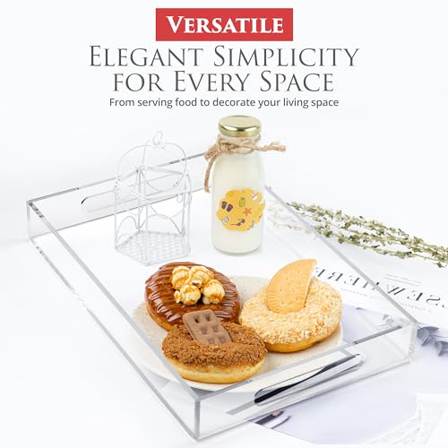 Acrylic Tray 15x10 with Cut Handles - Spill Proof Decorative Tray is an Ideal Countertop Organizer for Living Rooms, Ottoman Coffee Tables, Offices, Kitchens & Serving Guests - color: Transparent, size: 15" x 10" x 2"