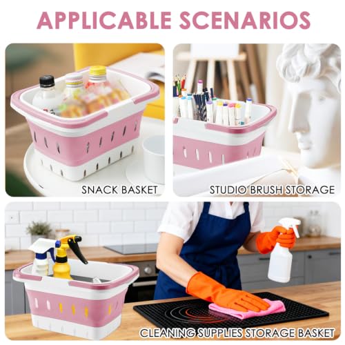 Fammart Plastic Shower Caddy Portable, Bath Basket Cleaning Caddy w/Handle - color: Pink
