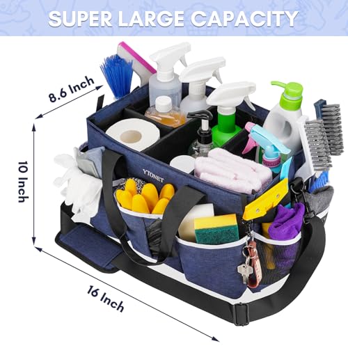 Ytonet Extra Large Cleaning Caddy Bag with Dividers, Foldable Cleaning Tote - color: Blue, size: X-Large