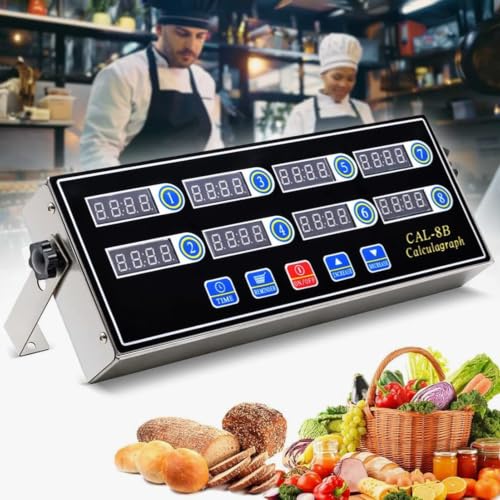 Multi-Channel Kitchen Timer Professional Digital Display Clock Stainless Steel Housing LED Interface Eight Segmented Intervals 12.72 Inch Bracket Industrial Commercial Use Black