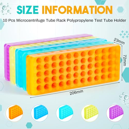 10 Pcs Polypropylene Microcentrifuge Tube Rack, Double Panel 60-Holes Test Tube Holder for 0.5-2ml Vials, Capsule Filler Tray, Laboratory Pcr & Chemistry Organizer, Assorted Colors - color: Multicolor, size: 8.11 x 2.83 x 0.91 inches