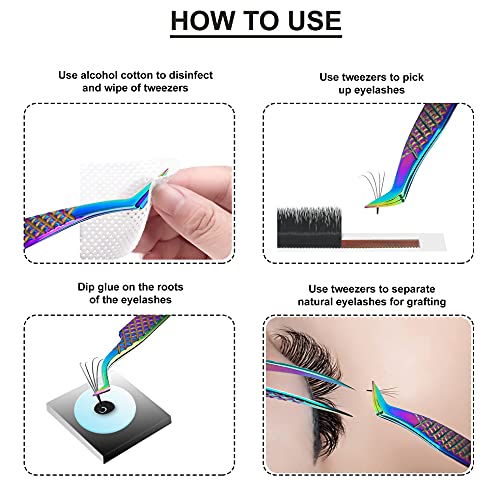 Eyelash Extension Tweezers Set of 6, Japanese Steel, Rainbow - color: Rainbow