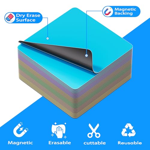 Reusable Magnetic Sticky Notes: 30PCS 3"x3" Dry Erase Magnets Labels for Whiteboard, Fridge, Locker - Cute Erasable Post Sticker with Marker for Classroom Office Home White Board Accessories - color: Multicolored, size: 3"x3"