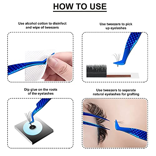 Eyelash Extension Tweezers Set of 6, Japanese Steel, Blue - color: Blue