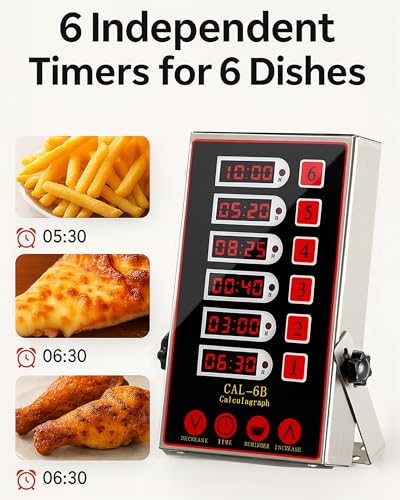 Commercial 6 Channels Digital Kitchen Timer, Calculagraph Fry Timer - size: 6 Channel