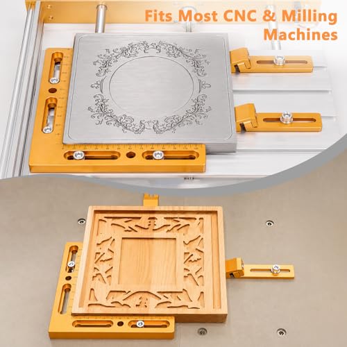 Fuzqq CNC Positioning Side Clamps, Aluminum Low Profile Vise for CNC Router Machines, T-Slot & Perforated Tables Compatible, Repeatable Positioning for Milling, Engraving & Woodworking
