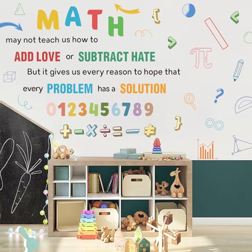 LHIUEM 2 Sheets Large Math Quotes Wall Decals,Inspirational Mathematics Wall Stickers,Big Geometry Symbols Stickers,Fun Math Decals Blue Orange Colors,Full Algebra Posters for School Classroom Nursery - color: Big Math Wall Sticker