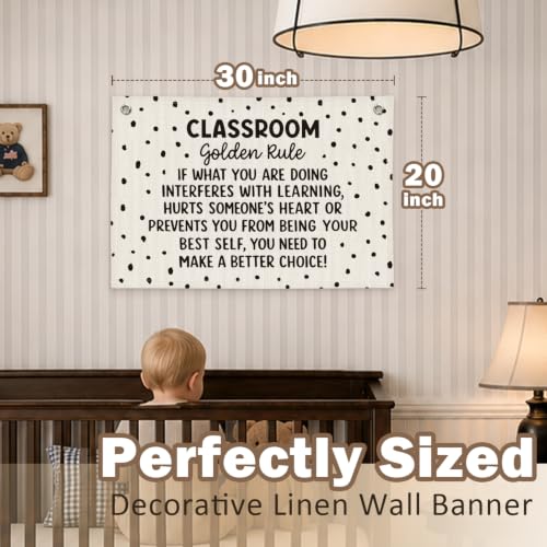 Black and White Classroom Golden Rule Decor Wall Hanging Banner - color: 02-Classroom Golden Rule - Black Polka Dot