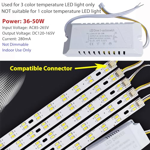 LED Driver 36-50W for Multi-Color Ceiling Strip Spot Light Module Panel, Replacement LED Power Supply Adapter Transformer Starter, Input AC85-265V Output DC120-165V - style: 36-50W 3CCT