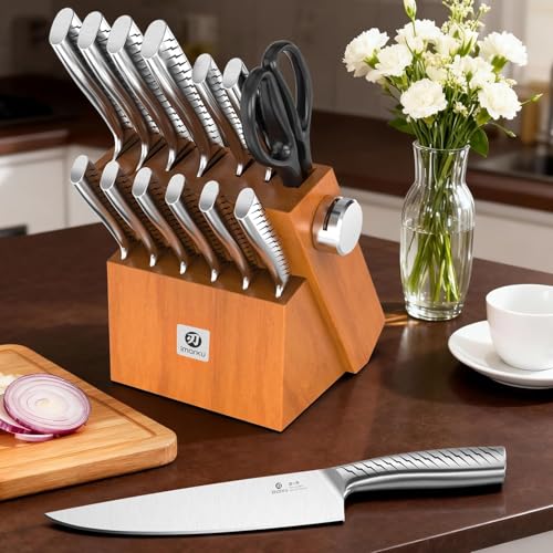 Imarku 14‑Piece Kitchen Knife Set|Pro Cutting Power, Easy for Home Use - color: Light Brown