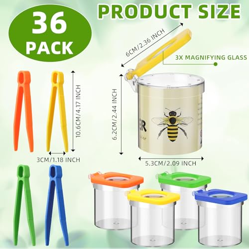 Halloscume 36 Pack Insect Bug Viewer Kit for Kids with Tweezers Explorer Outdoor Set Bug Catcher Containers for Insects Magnifying Insect Box Observation Kit for Science Nature Exploration Collecting