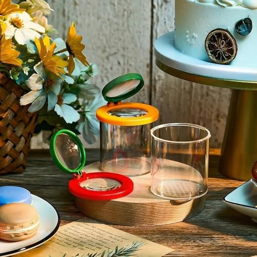 Skylety 2 Pieces Bug Jars Insect Viewer Catcher Bug Magnifying Insect Cage Container for Kids Children Science Nature Exploration Tool(Red,Yellow) - color: Red,yellow