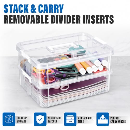 CraftGenes 2-Tier Clear Craft Storage Box with Handle