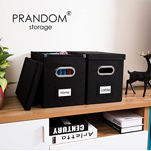 PRANDOM File Organizer Box - Set of 1 Collapsible Decorative Linen Filing Storage Hanging File Folders with Lids Office Cabinet Letter Size Black (14x9.3x10.8 inch) - color: Black, size: (1-pack) Without Folders