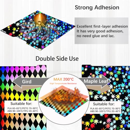 335x346mm H2C/A2L Build Plate for Bambu Lab H2C/A2L, Double-Sided Maple Leaf & Grid Pattern Smooth Holographic Spring Steel Sheet, Flexible Easy Release Print Bed 3D Printer Platform - color: Maple Leaf +Grid Plate for H2C/A2L